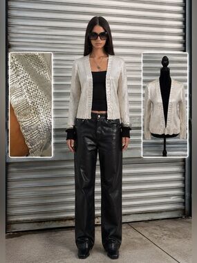 H&M Metallic Silver Open-Stitch Knit Sweater